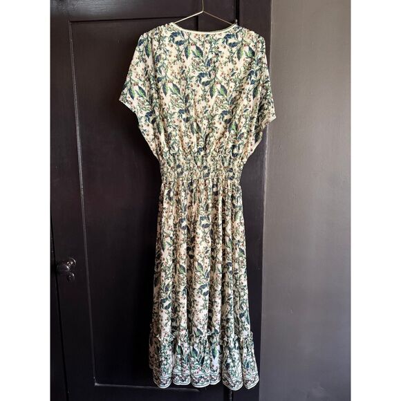 NWT Max Studio green and cream flutter sleeve floral tiered maxi dress - Picture 3 of 14